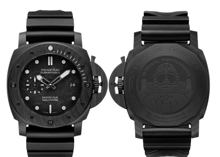 パネライ時計 SUBMERSIBLE MARINA MILITARE CARBOTECH™潜行シリーズ炭素繊維腕時計—47ミリ